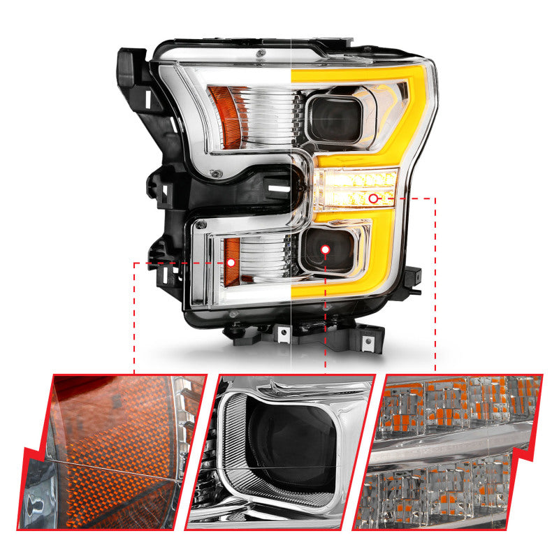 ANZO 15-17 Ford F-150 Chrome LED Projector Plank Style DRL w/Initiation Light Halogen Models
