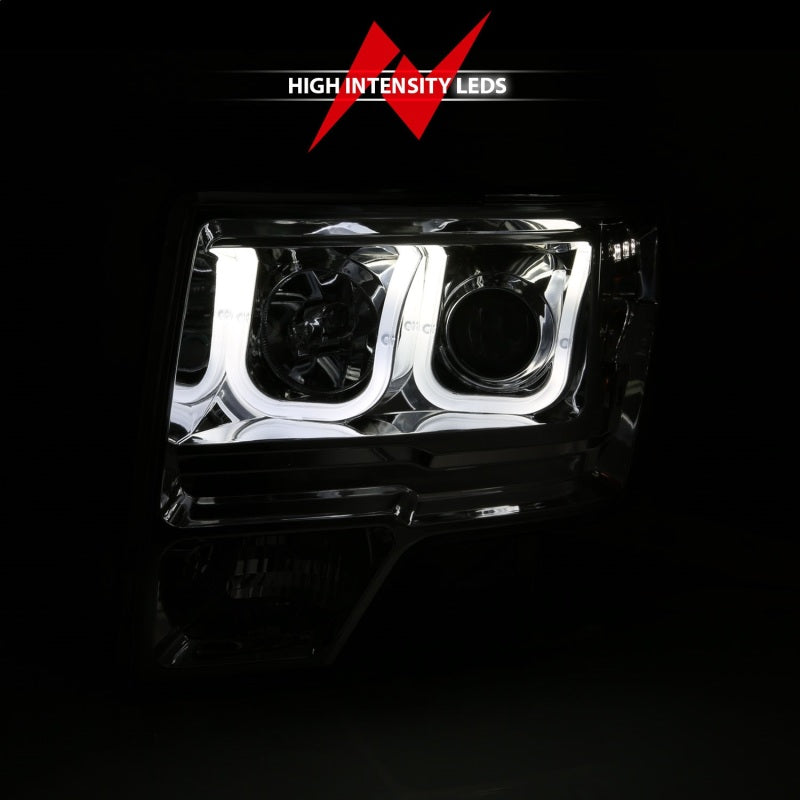 ANZO 2009-2014 Ford F-150 Projector Headlights w/ U-Bar Chrome Amber (HID TYPE) (WITHOUT HID KIT)