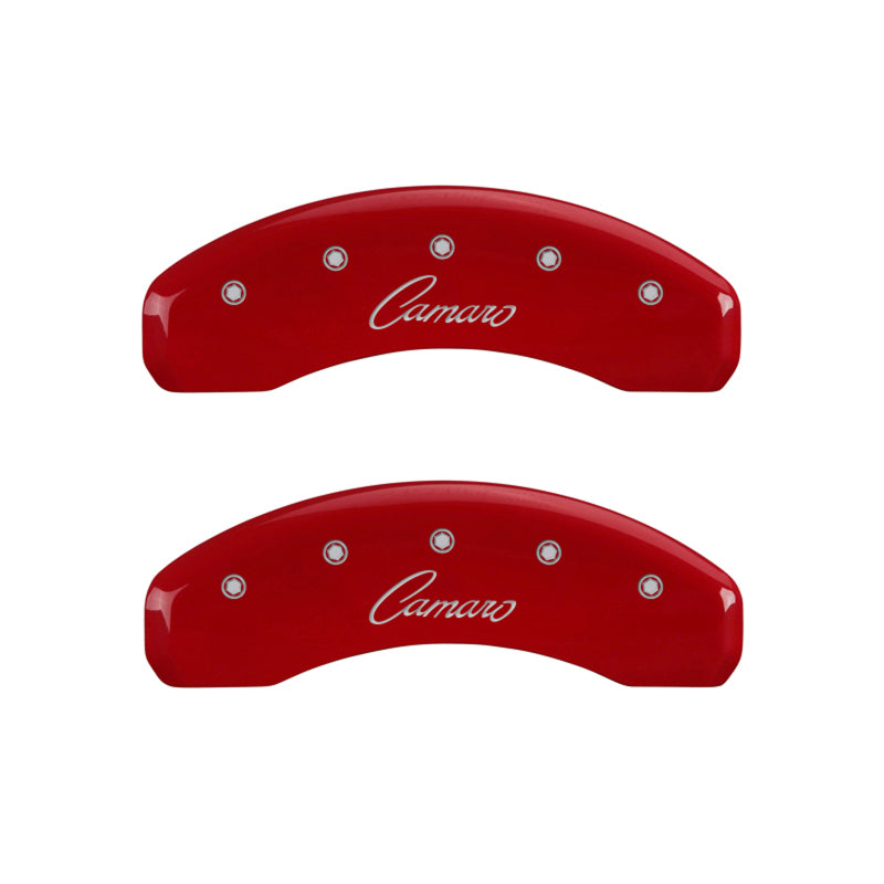 MGP 4 Caliper Covers Engraved Front & Rear Cursive/Camaro Yellow finish black ch